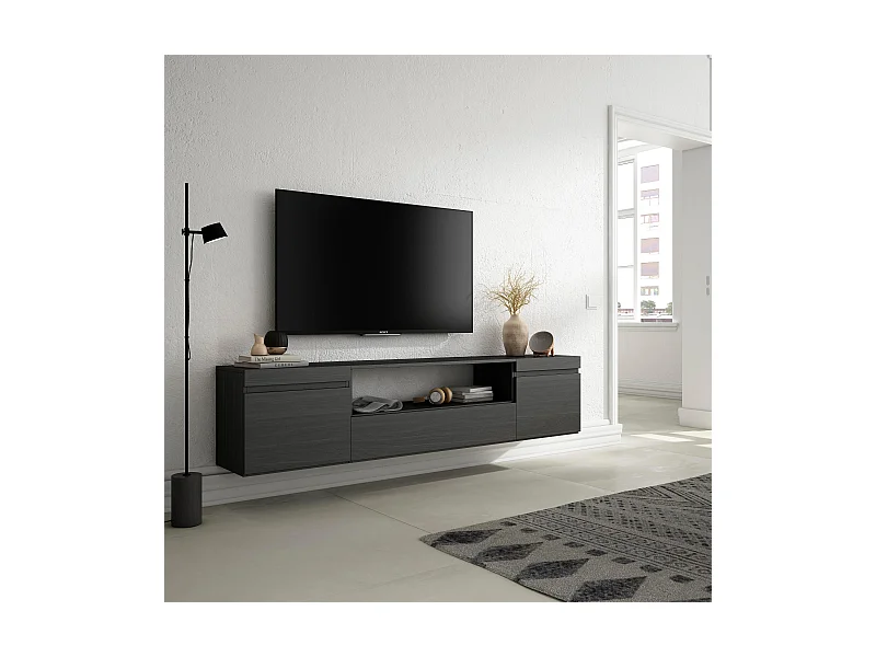 TV-Schrank, Lowboard, 200x35x45cm, Für TV-Geräte bis zu 80", Hängend, Schwarz