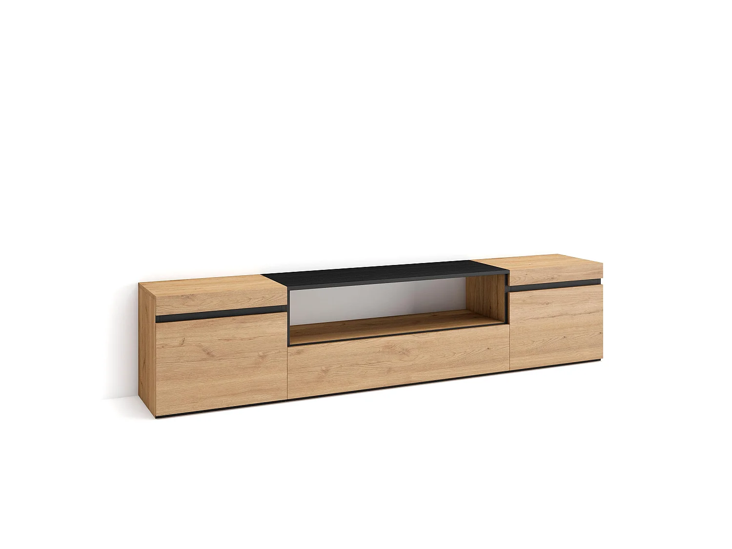 TV-Meubel, Lowboard, 200x35x45cm, Voor tv's tot 80", TV-Tafel, Eiken/Zwart