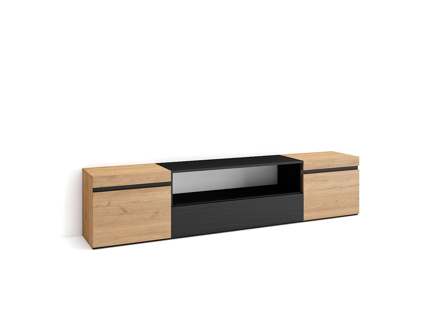 TV-Meubel, Lowboard, 200x35x45cm, Voor tv's tot 80", TV-Tafel, Eiken/Zwart