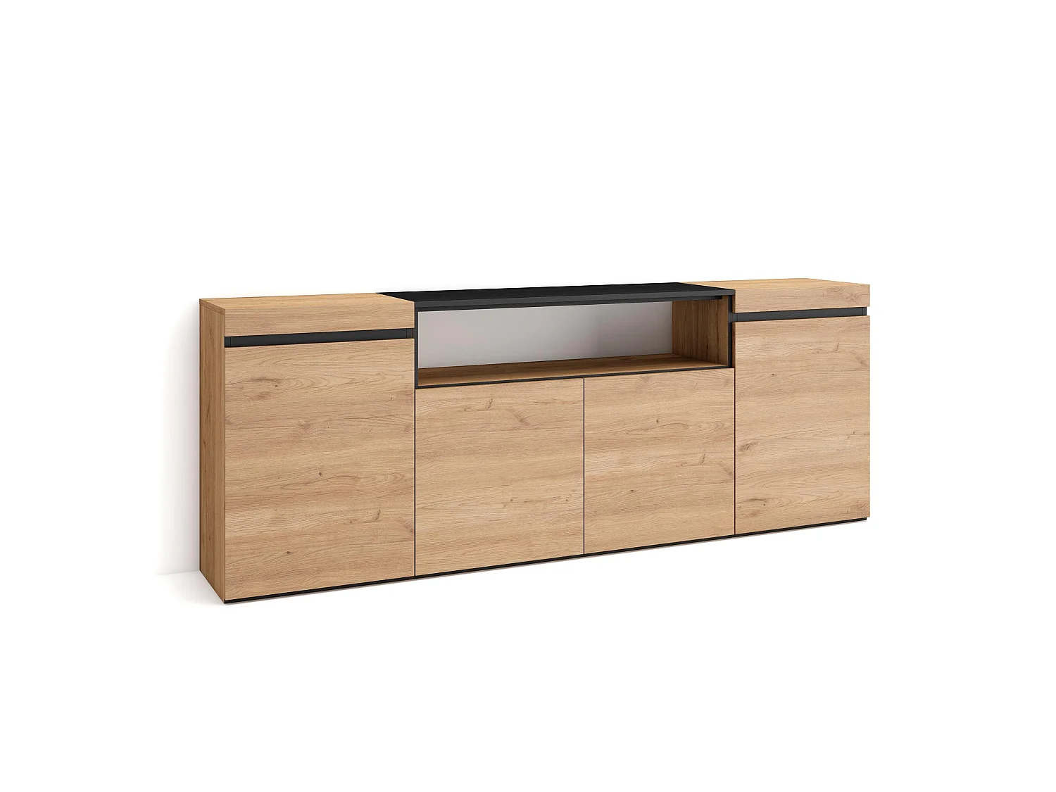 Aparadores para salón, 200x35x75cm, 4 Puertas, Armario, zapatero, Roble y negro