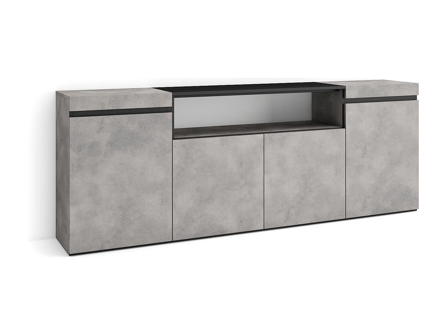 Sideboard, Highboard, 200x35x75cm, 4 Türen, Wohnzimmer, Küche, Zement