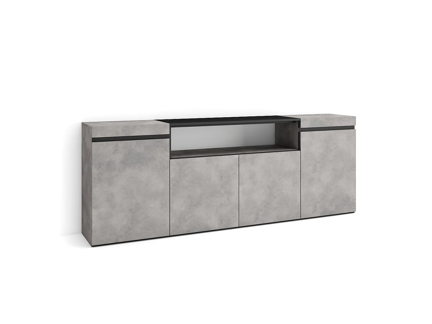 Buffet salon et cuisine, 200x35x75cm, 4 Portes, Meubles à chaussures, Ciment