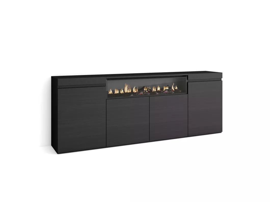 Kauf Unique Sideboard, Highboard, 200x75x35cm, 4 Türen, Elektrokamin. Maße, Schwarz