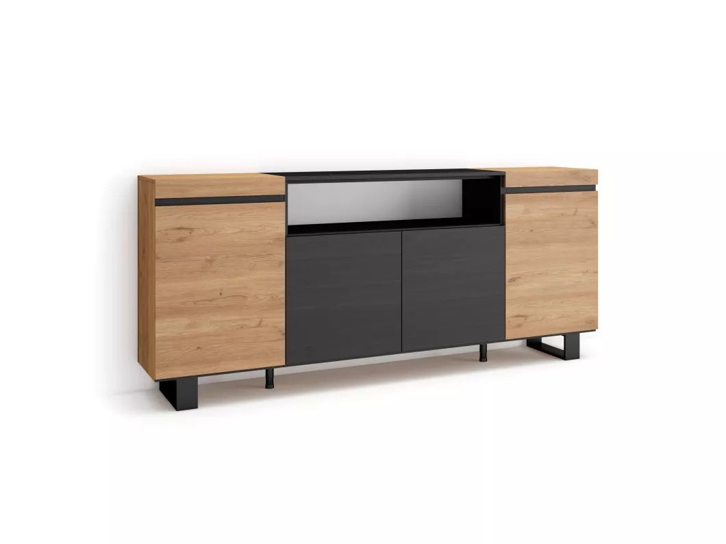 Kauf Unique Sideboard, Highboard, 200x87x35cm, 4 Türen, Industriedesign, Eiche Schwarz