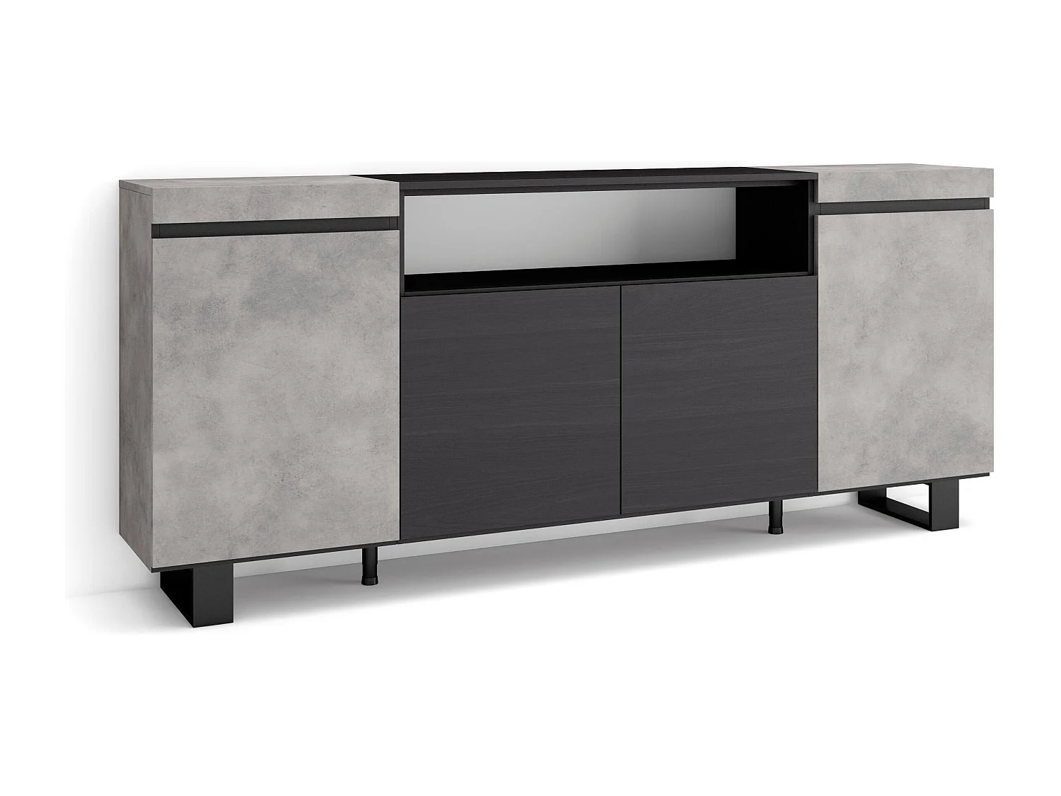 Aparador sala de jantar, 200x35x87cm, 4 Portas, Design industrial, Cimento