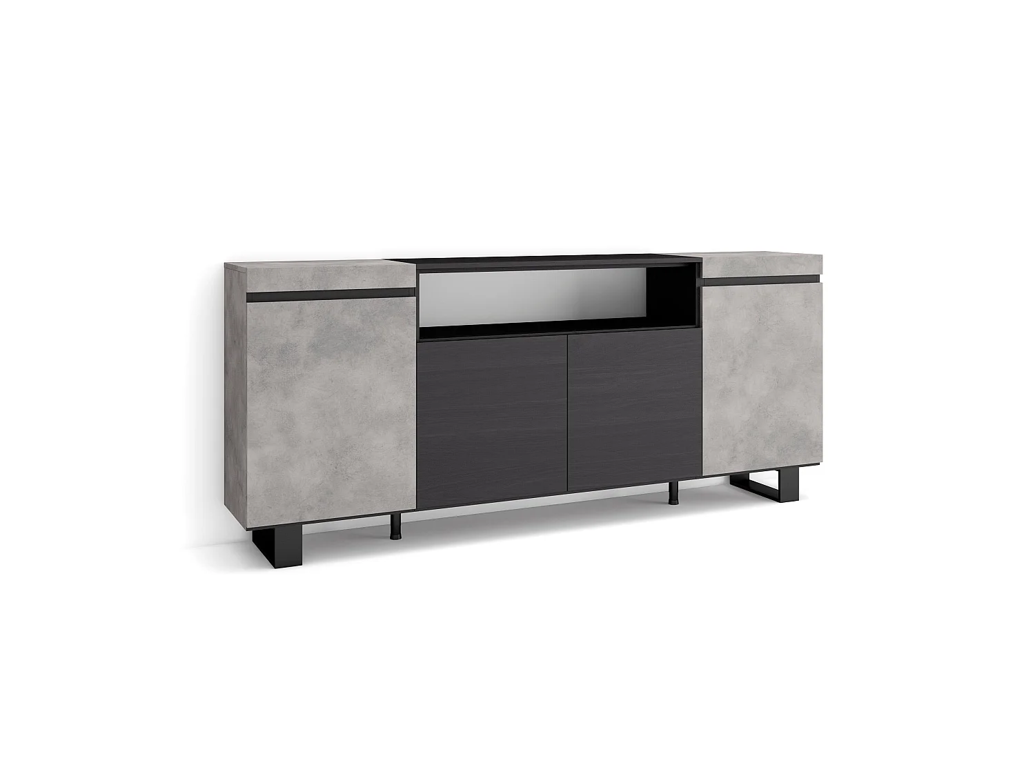 Buffet salon et cuisine, 200x35x87cm, 4 Portes, Design industriel, Ciment