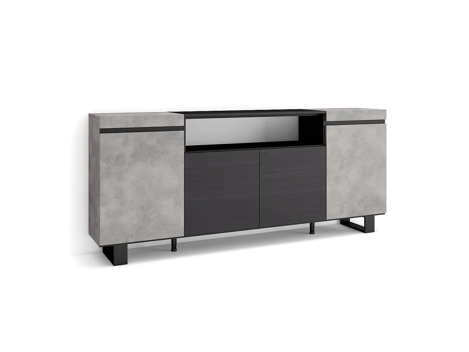 Aparador sala de jantar, 200x35x87cm, 4 Portas, Design industrial, Cimento