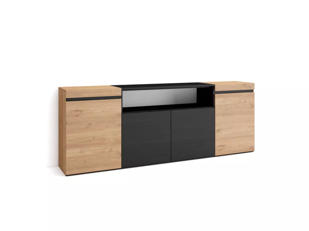 Kauf Unique Sideboard, Highboard, 200x75x35cm, 4 Türen, Wohnzimmer, Küche, Eiche Schwarz