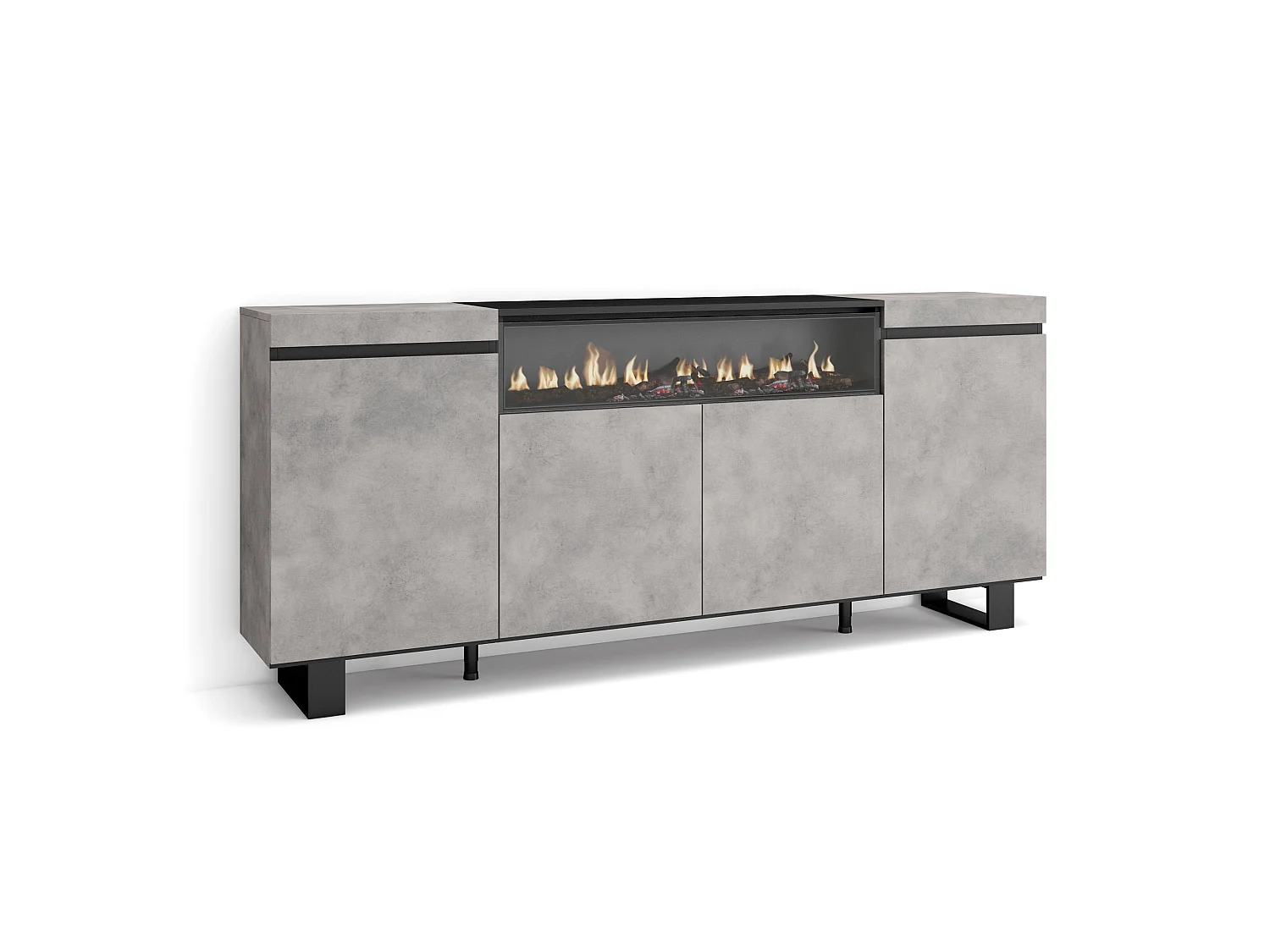 Sideboard, Highboard, 200x35x87cm, 4 Türen, Elektrokamin, Industriedesign, Zement