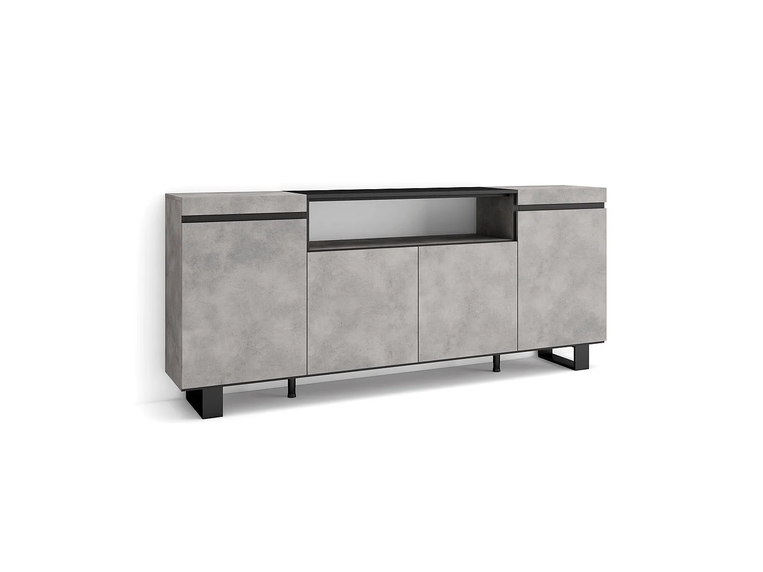 Buffet salon et cuisine, 200x35x87cm, 4 Portes, Design industriel, Ciment