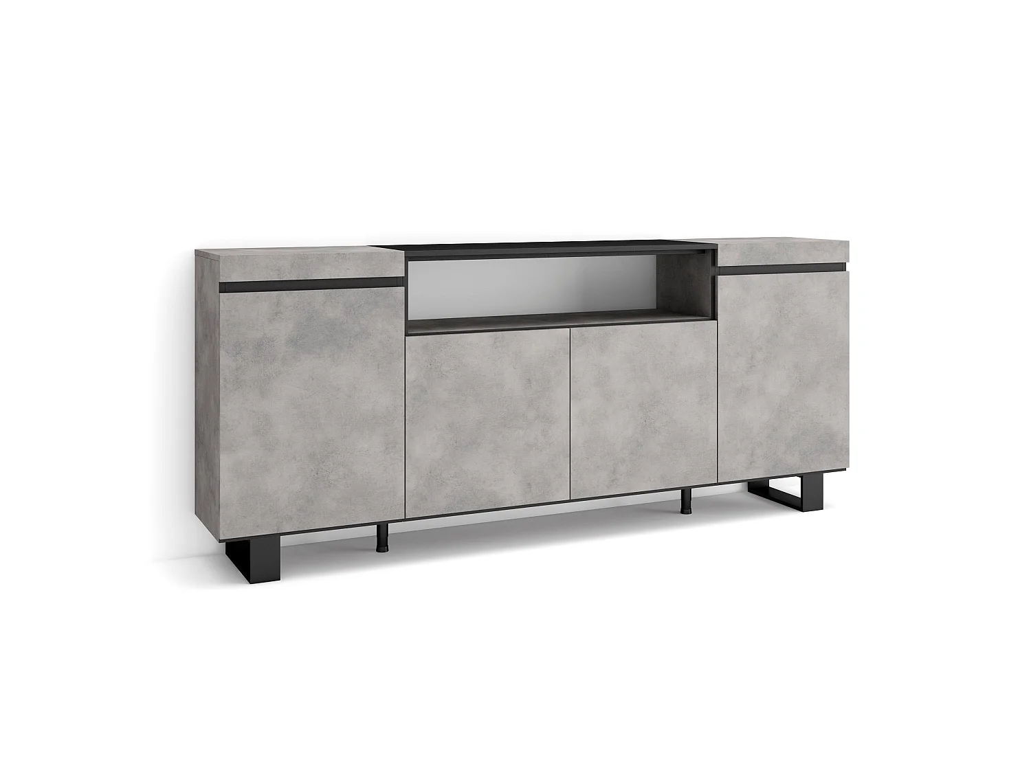Buffet salon et cuisine, 200x35x87cm, 4 Portes, Design industriel, Ciment