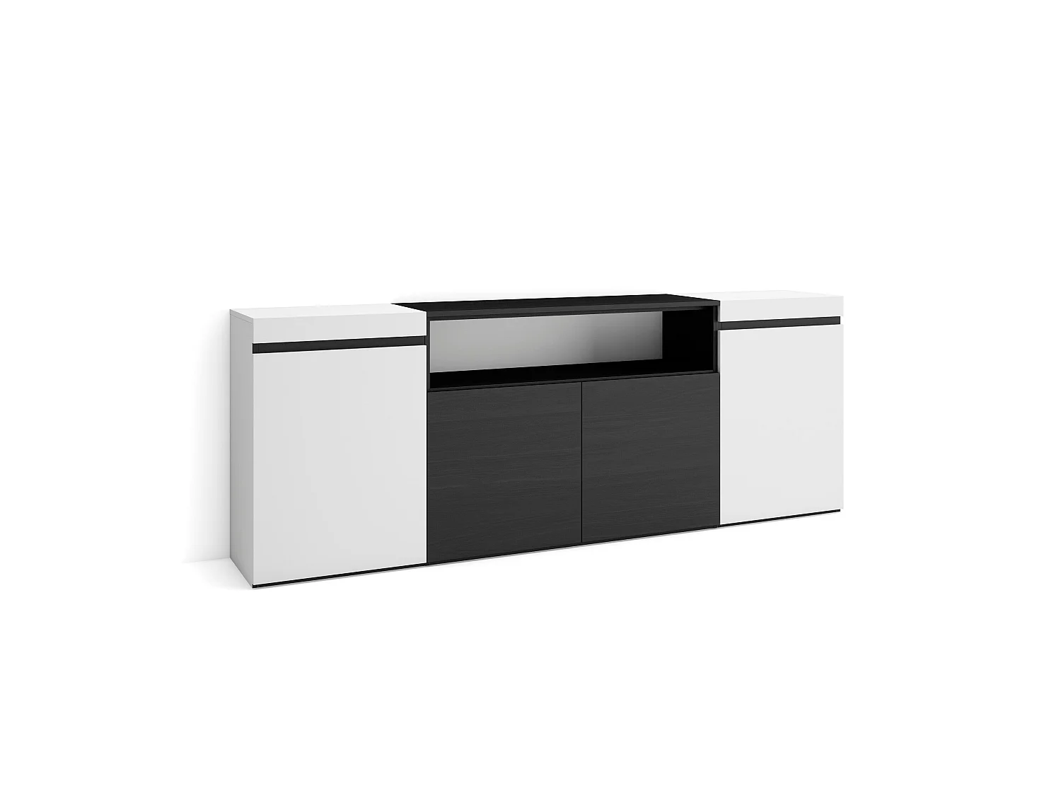 Buffet salon et cuisine, 200x75x35cm, 4 Portes, Meuble chaussure, Blanc et noir