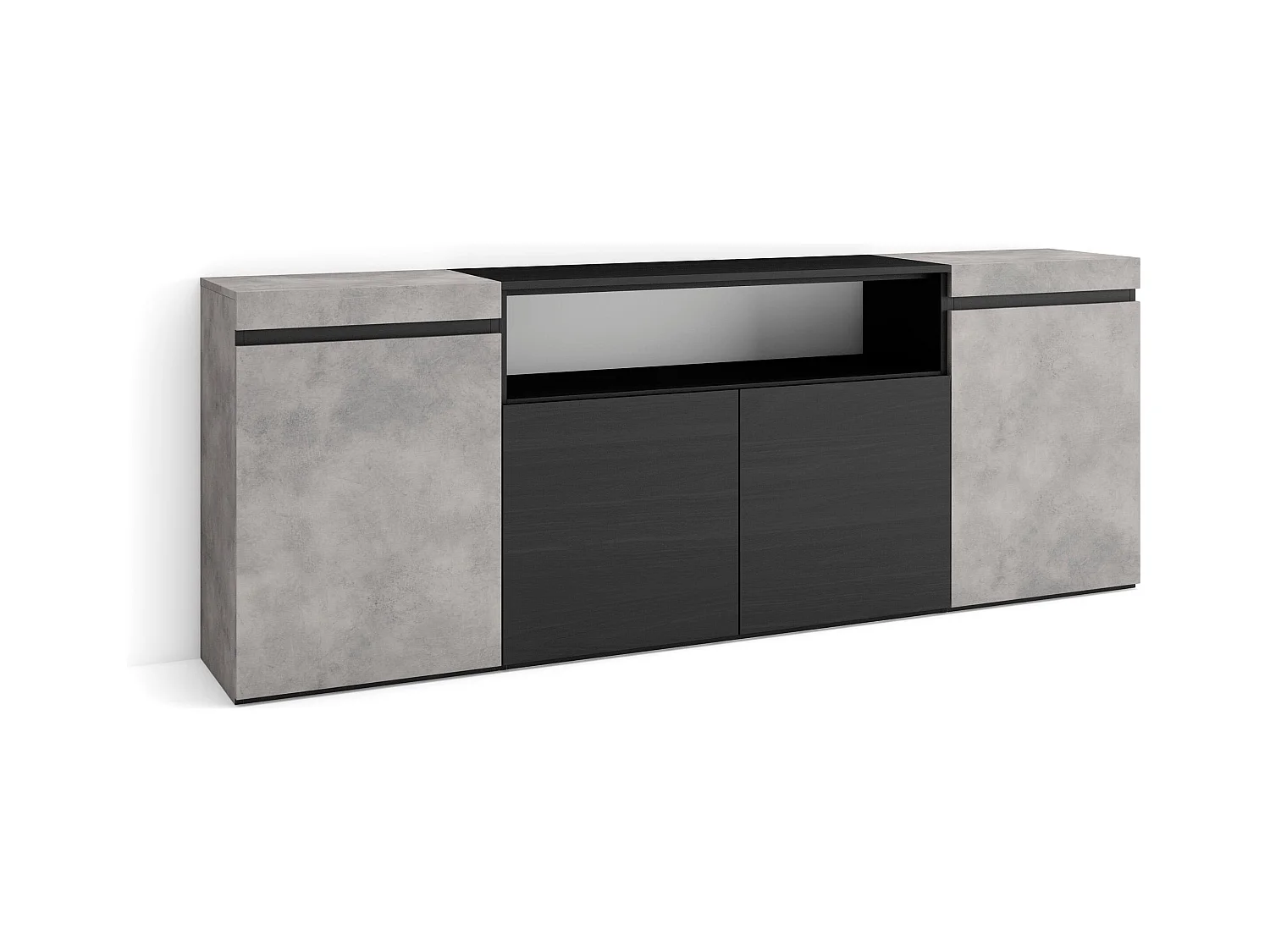 Dressoir, Opbergkast, 200x75x35cm, 4 Deuren, Woonkamer, hal, Cement