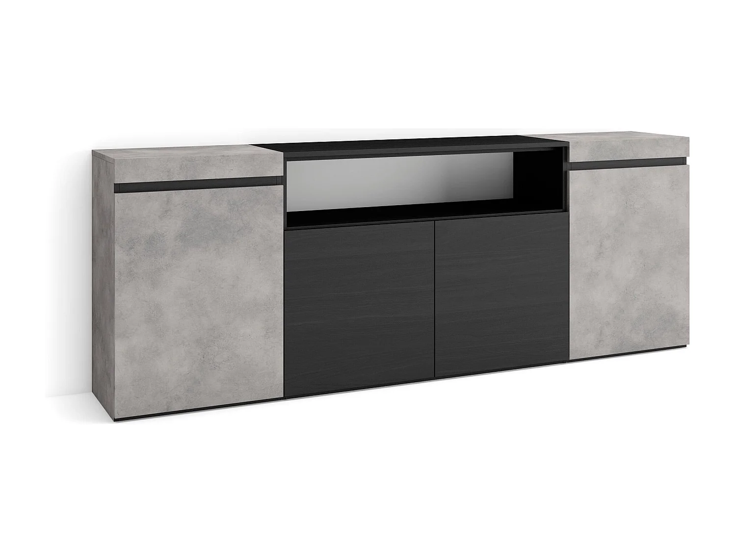 Credenza, Mobile, Cucina, 200x35x75cm, 4 Porte, grande stoccaggio, Cemento