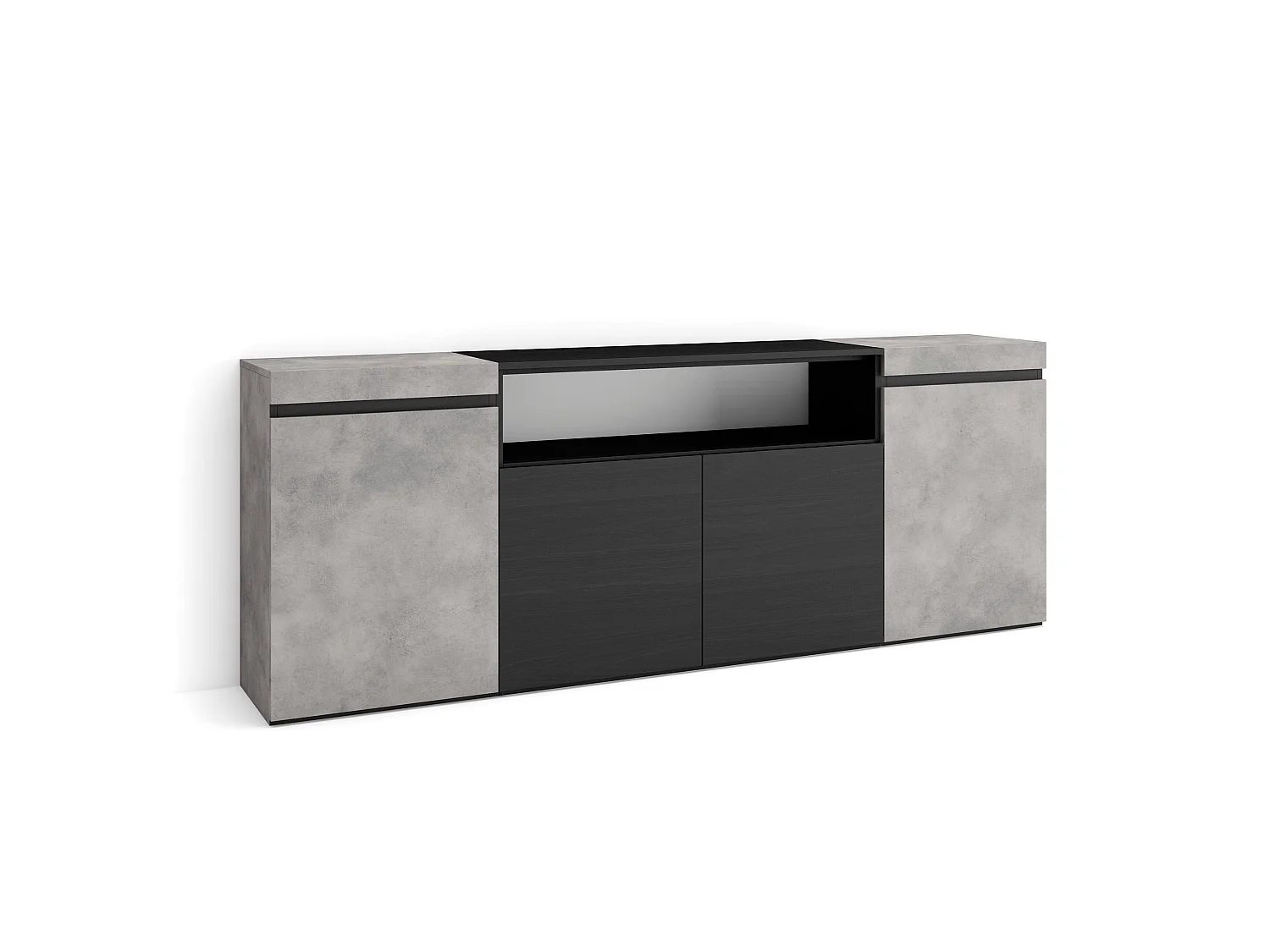 Buffet salon et cuisine, 200x35x75cm, 4 Portes, Meubles à chaussures, Ciment