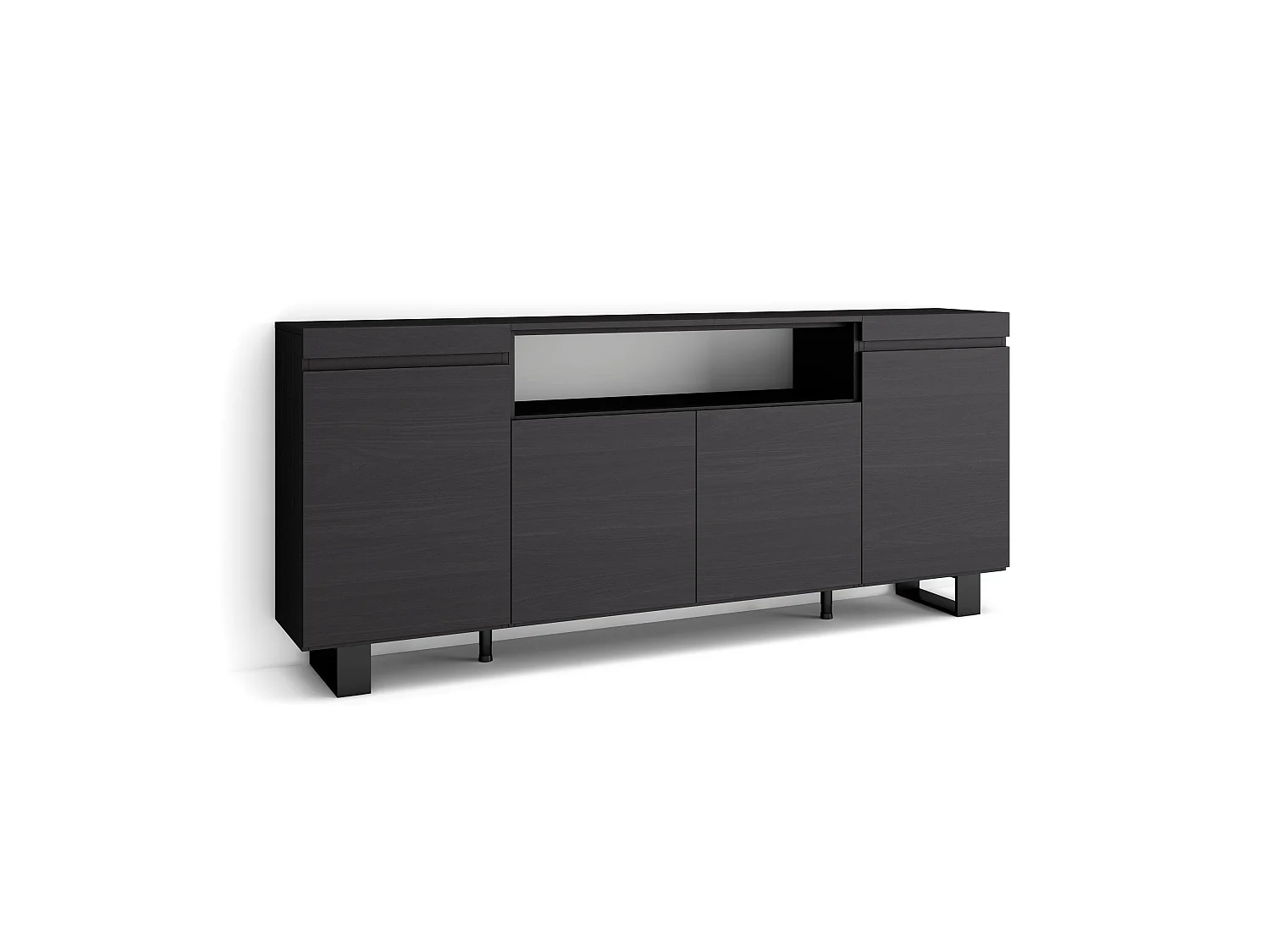 Buffet salon et cuisine, 200x35x87cm, 4 Portes, Design industriel, Noir