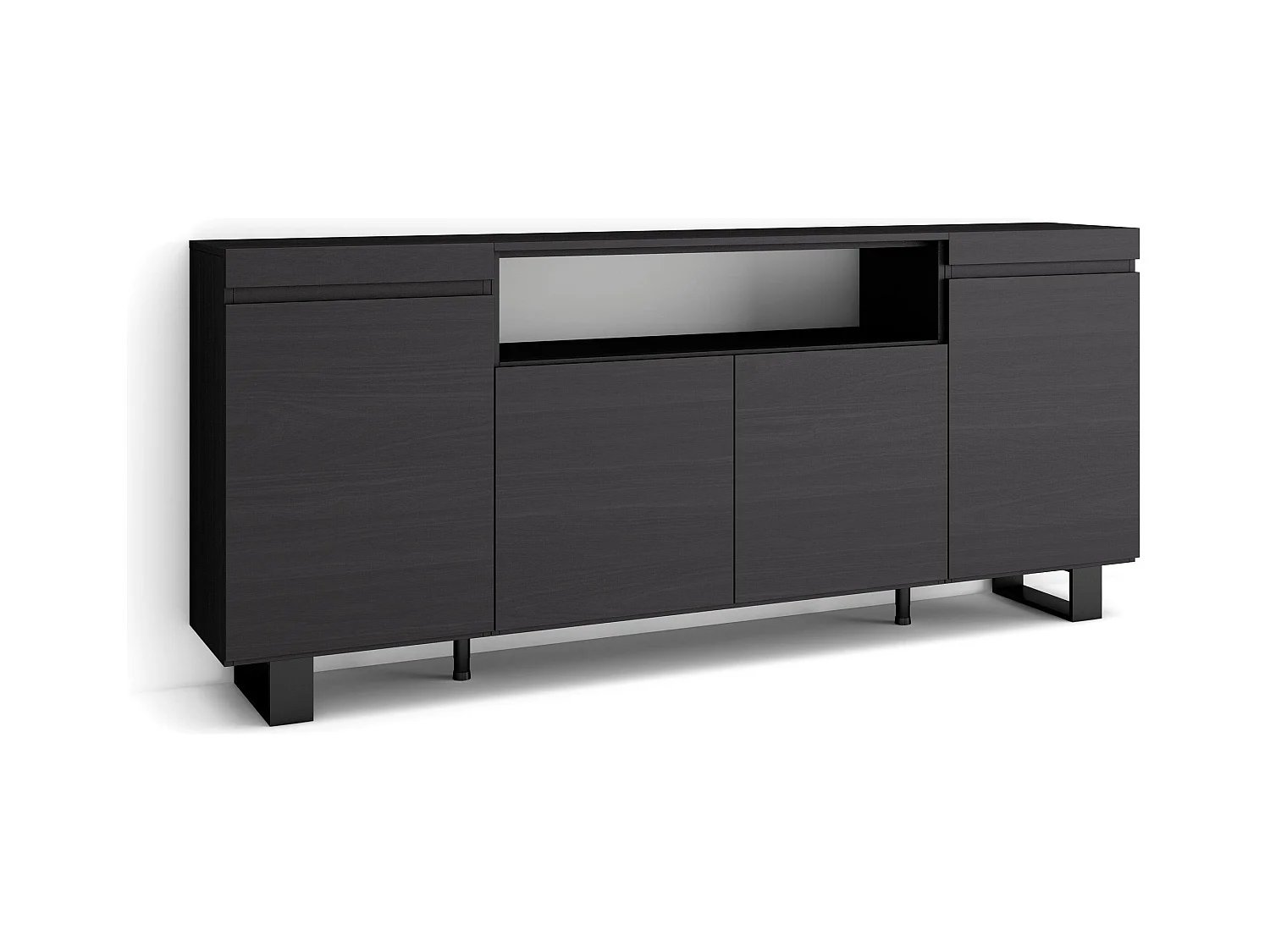 Sideboard, Highboard, 200x35x87cm, 4 Türen, Industriedesign, Schwarz
