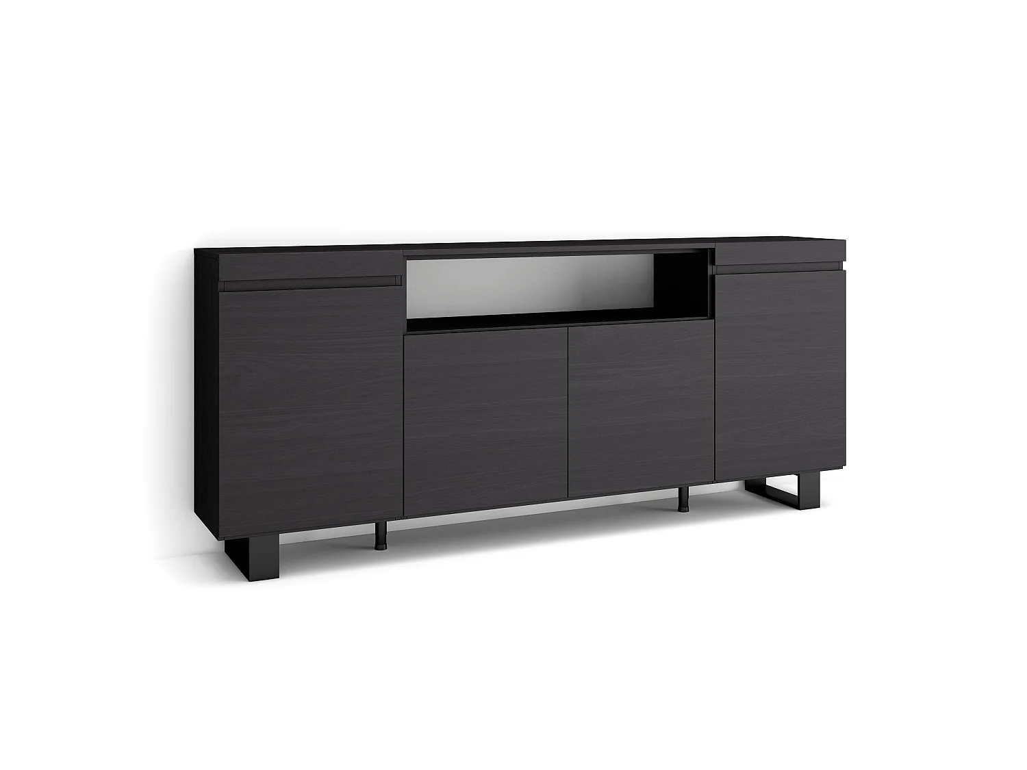 Aparador sala de jantar, 200x35x87cm, 4 Portas, Design industrial, Preto