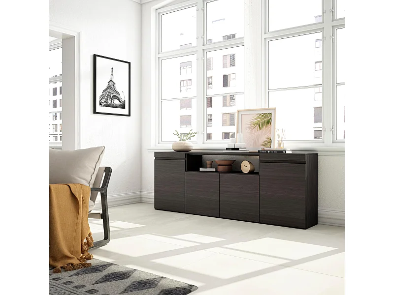 Buffet salon et cuisine, 200x75x35cm, 4 Portes, Meuble chaussure, Noir