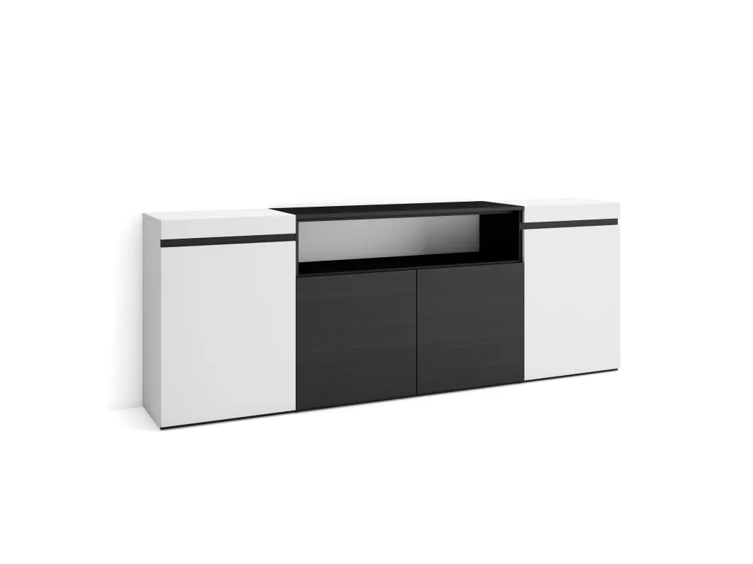 Kauf Unique Sideboard, Highboard, 200x75x35cm, 4 Türen, Wohnzimmer, Küche, Weiß und Schwarz