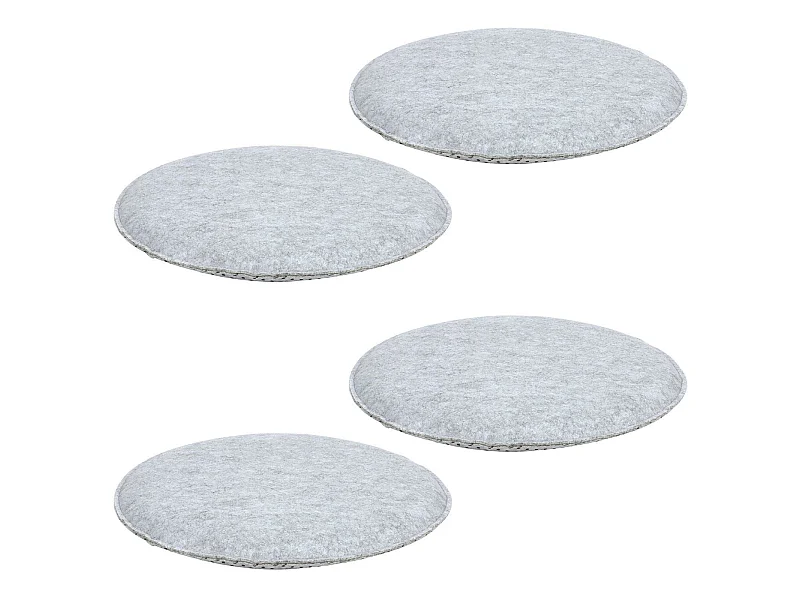 Lot de 4 coussins d'assise LESLIE, galettes de chaises en feutre gris de format rond avec picots antidérapants en caoutchouc