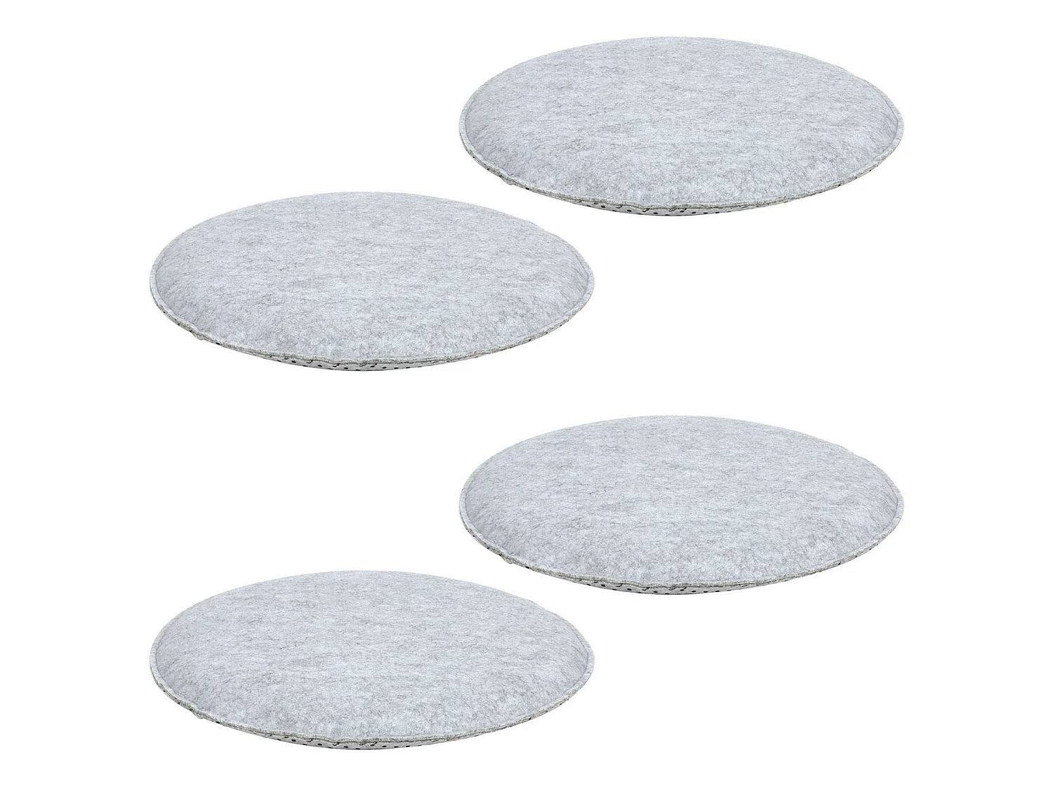 Lot de 4 coussins d'assise LESLIE, galettes de chaises en feutre gris de format rond avec picots antidérapants en caoutchouc