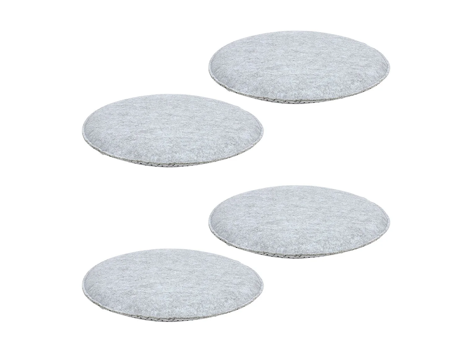 Lot de 4 coussins d'assise LESLIE, galettes de chaises en feutre gris de format rond avec picots antidérapants en caoutchouc