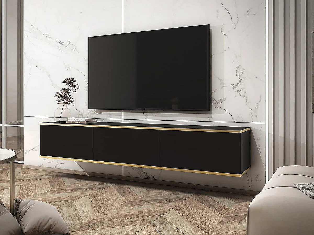 TV-meubel wit 180 cm met 4 deuren met wolkenpatroon en 5 gouden poten - Voor woonkamer