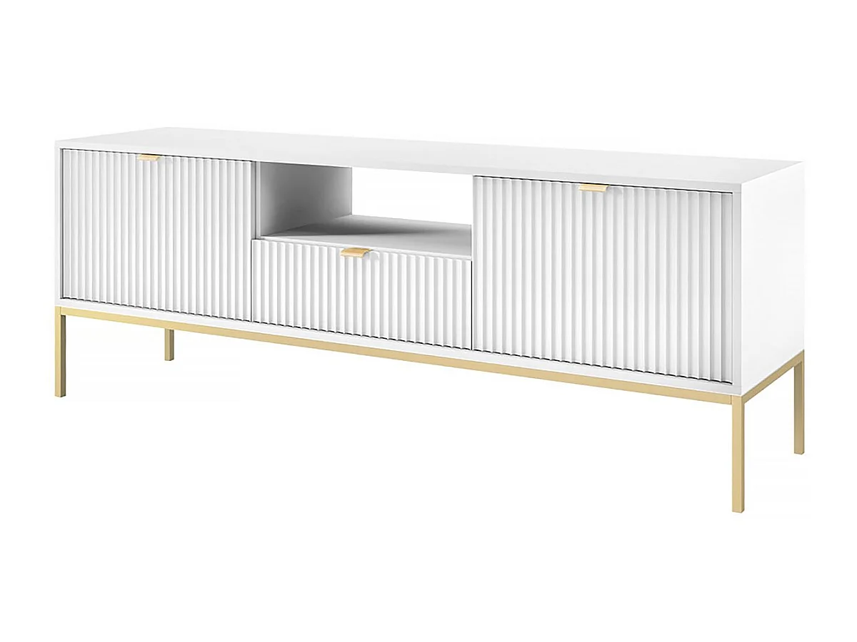 Meuble tv "Tunis" - 154 x 56 x 39 cm - Blanc - Rainuré
