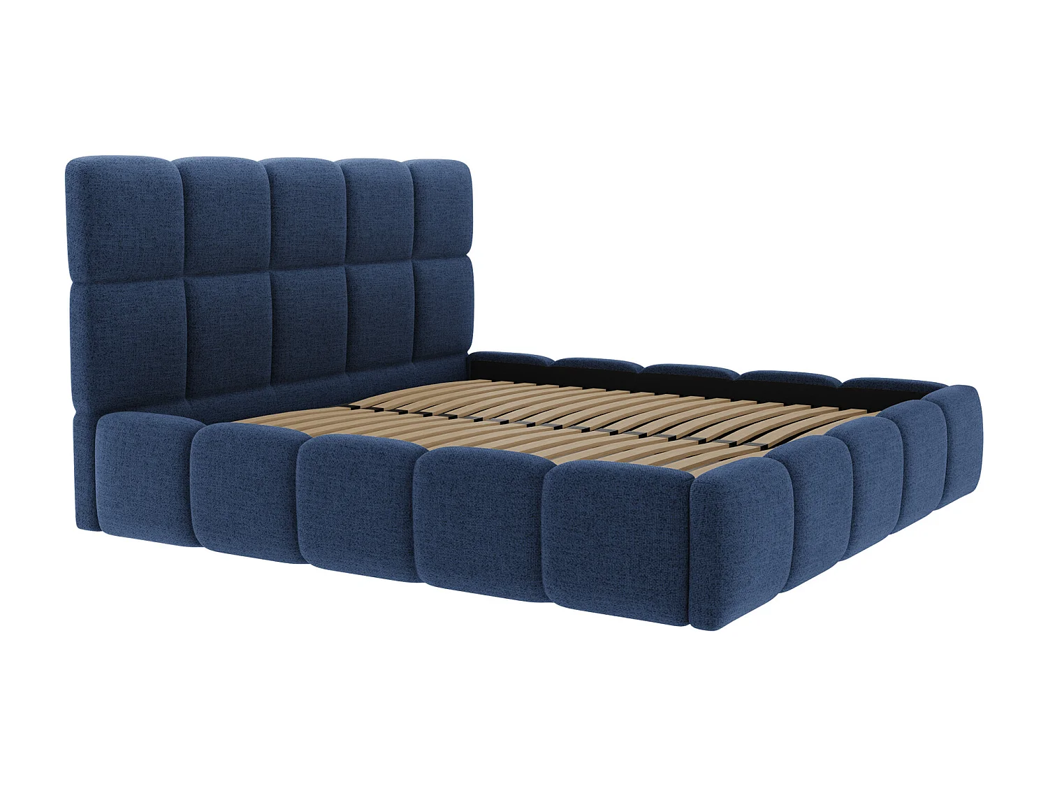 Bett mit Bettkasten - 180 x 200 cm - Strukturstoff - Dunkelblau - DAMADO von Pascal Morabito