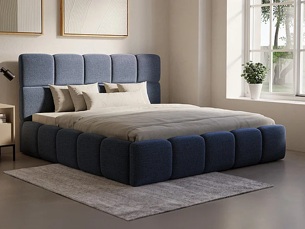 Lit coffre 140 x 190 cm - Tissu texturé - Bleu nuit - DAMADO de Pascal Morabito