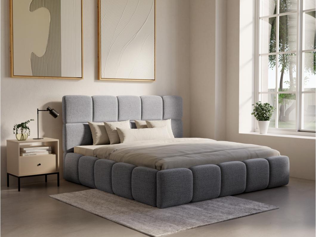 Lit coffre 140 x 190 cm - Tissu texturé - Gris - DAMADO de Pascal Morabito