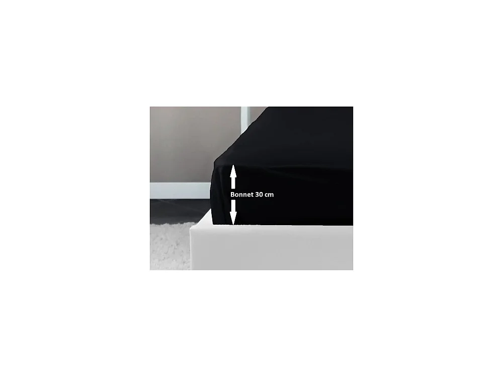 Drap Housse 100% Coton Noir 160x200x30 cm - Certifié OEKO-TEX