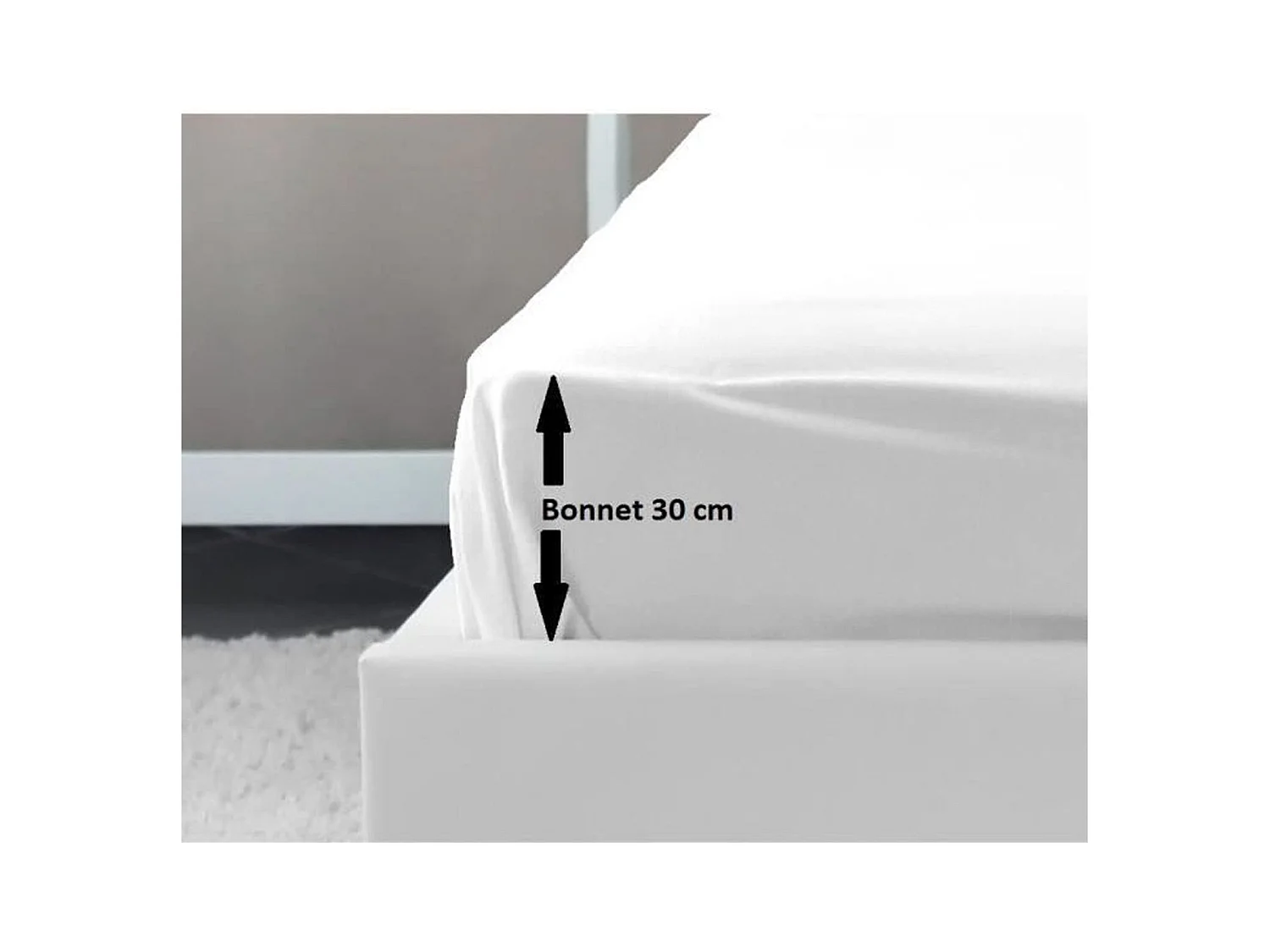 Drap Housse 100% coton 180 x 200 x 30 cm blanc