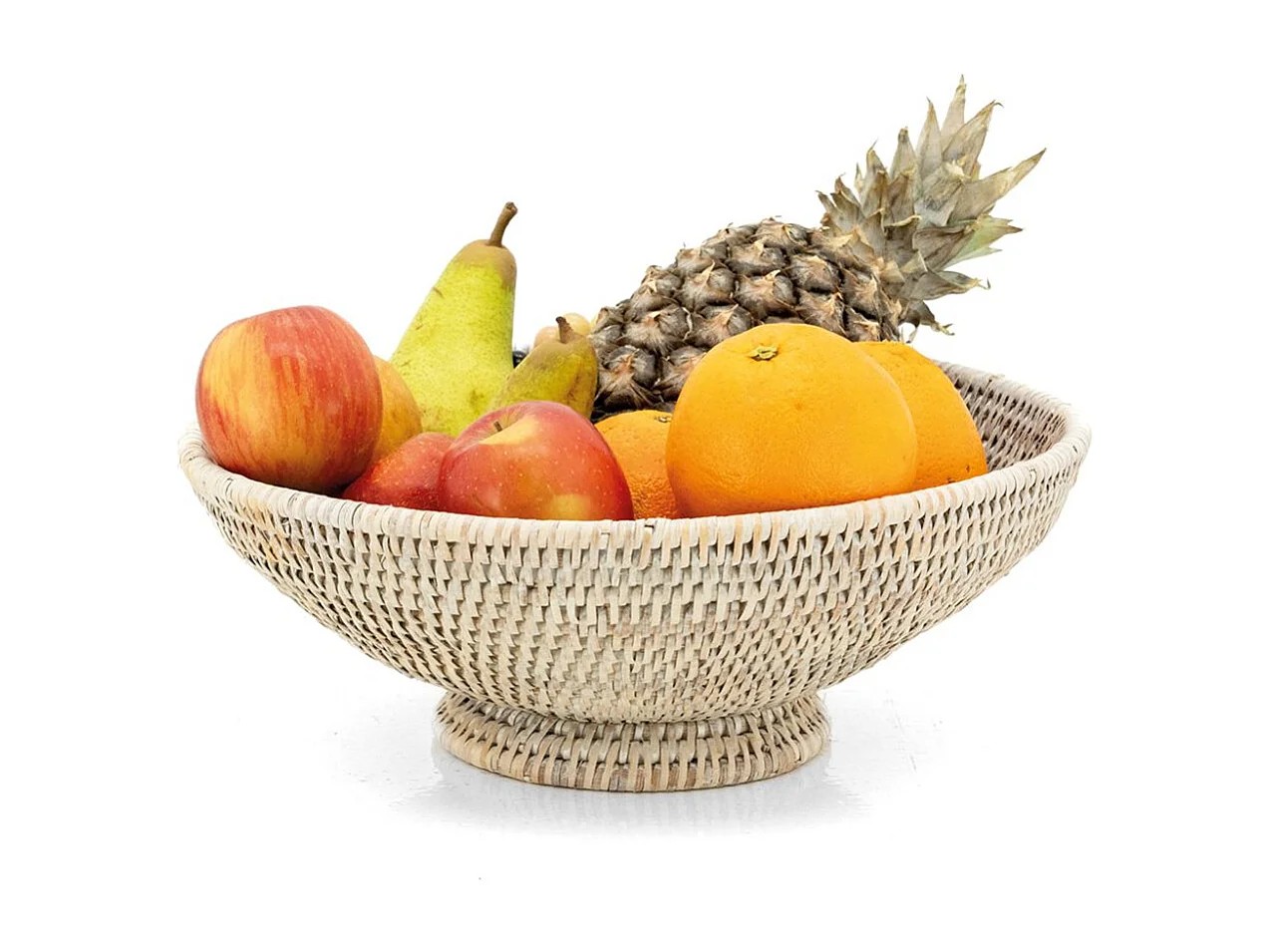 Corbeille sur pied en rotin blanc