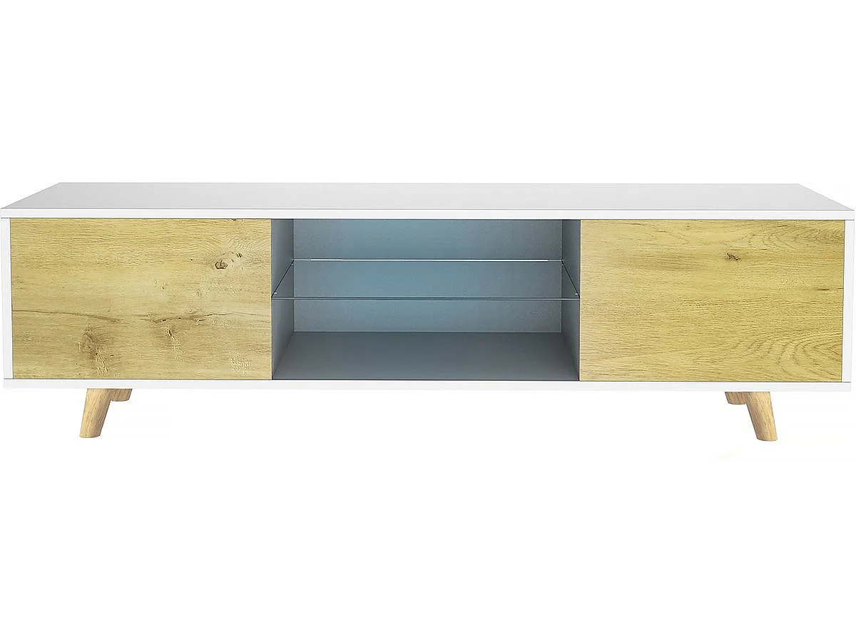 Meuble TV LED "Inna" - 140 x 42 x 45 cm - Blanc/Chêne