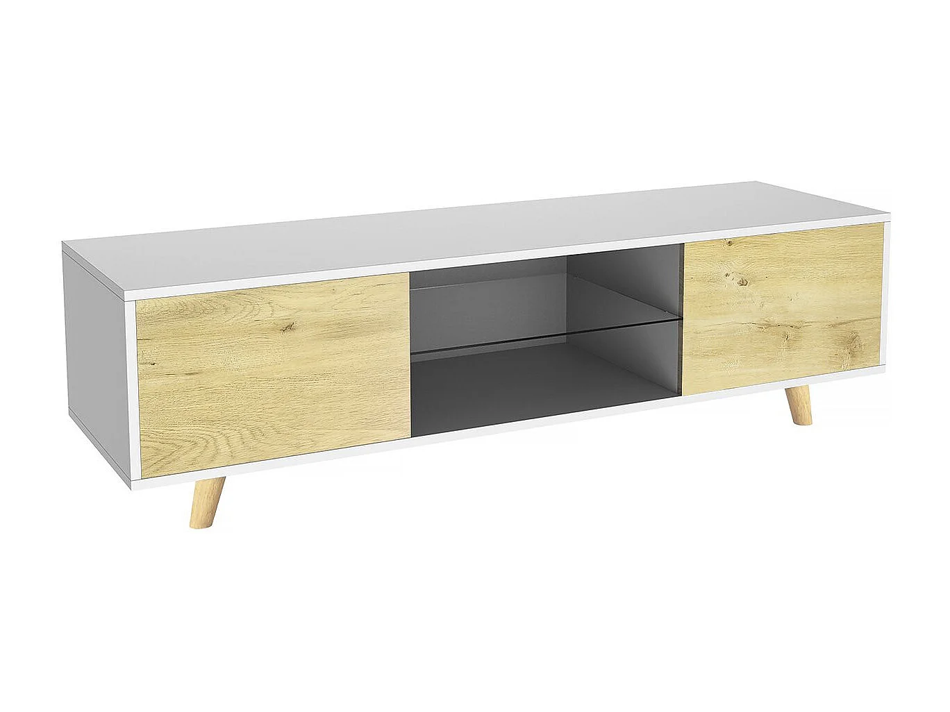 Meuble TV LED "Inna" - 140 x 42 x 45 cm - Blanc/Chêne