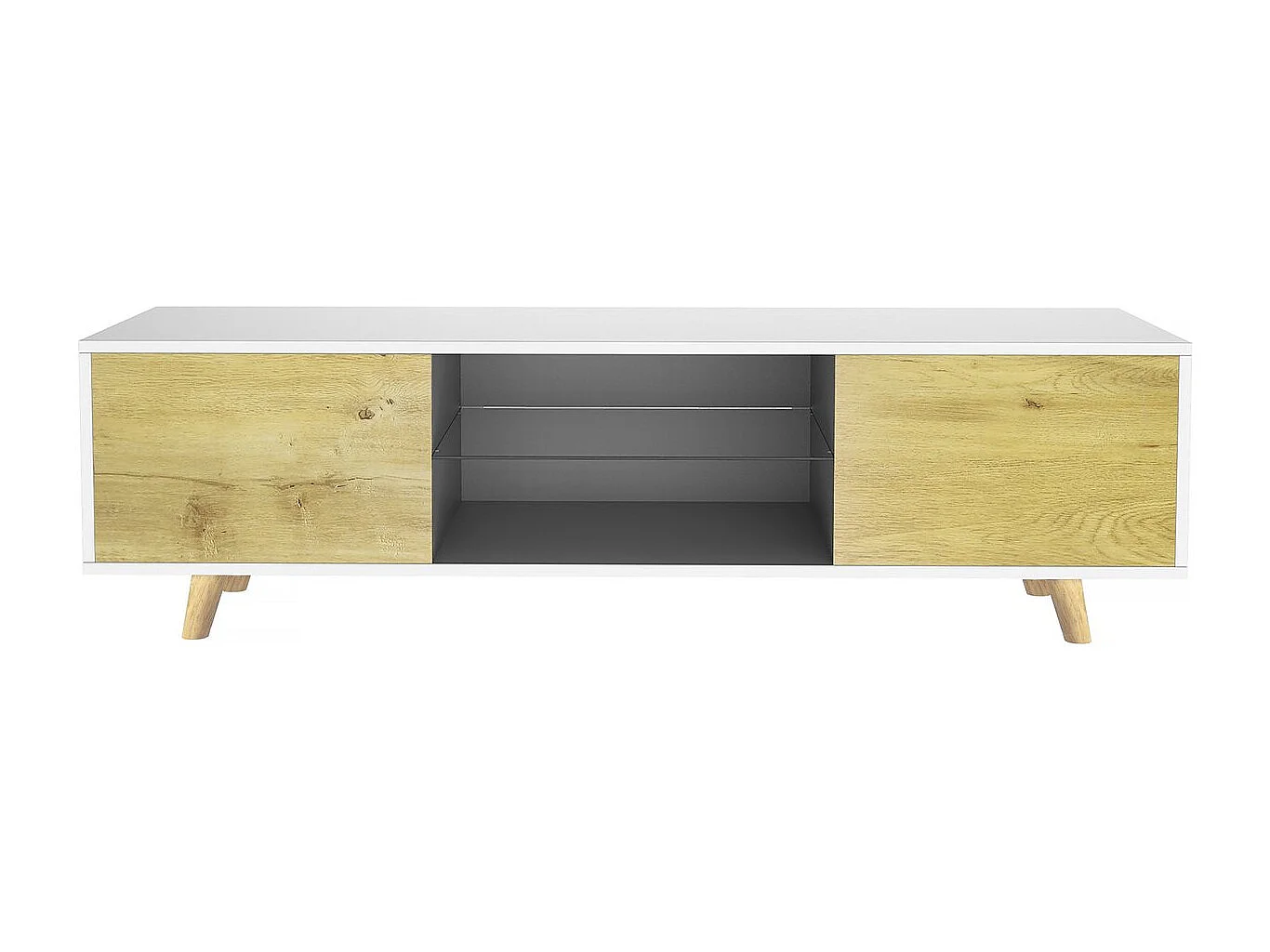 Meuble TV LED "Inna" - 140 x 42 x 45 cm - Blanc/Chêne