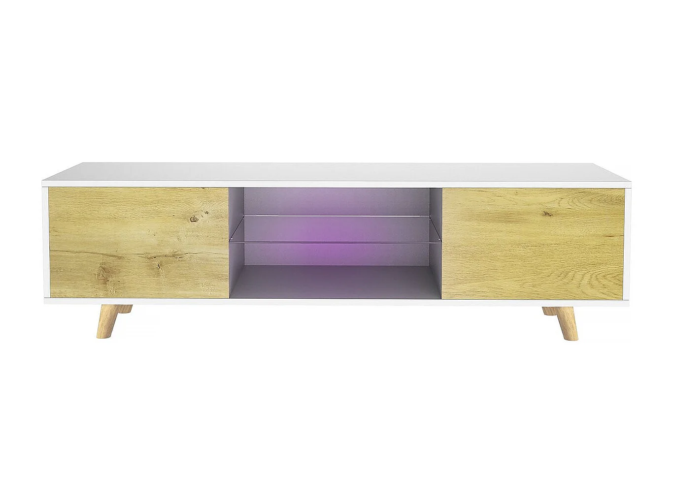 Meuble TV LED "Inna" - 140 x 42 x 45 cm - Blanc/Chêne