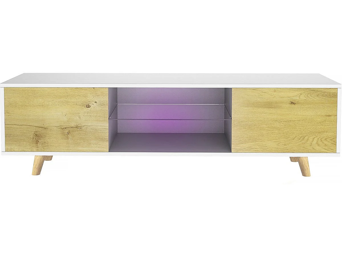 Meuble TV LED "Inna" - 140 x 42 x 45 cm - Blanc/Chêne