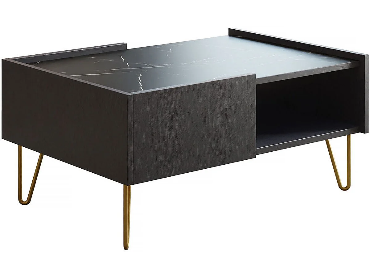 Table basse "Karine" - 97 x 65 x 45 cm - Noir/Effet marbre