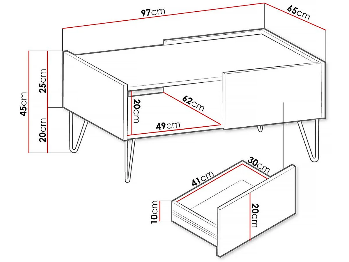 Table basse "Karine" - 97 x 65 x 45 cm - Noir/Effet marbre