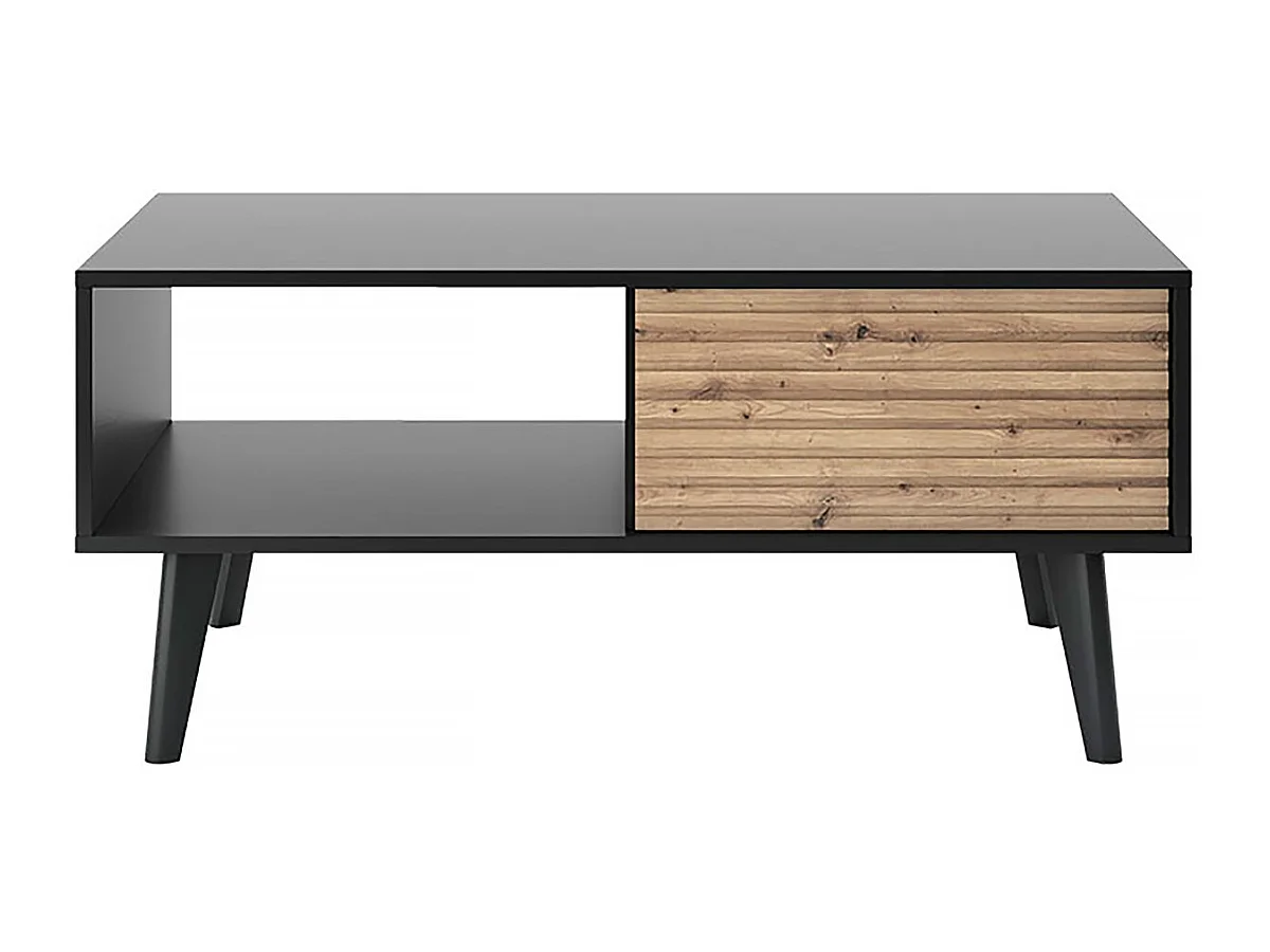 Table basse rectangulaire en bois "Silas" -  Noir/Chêne artisanal