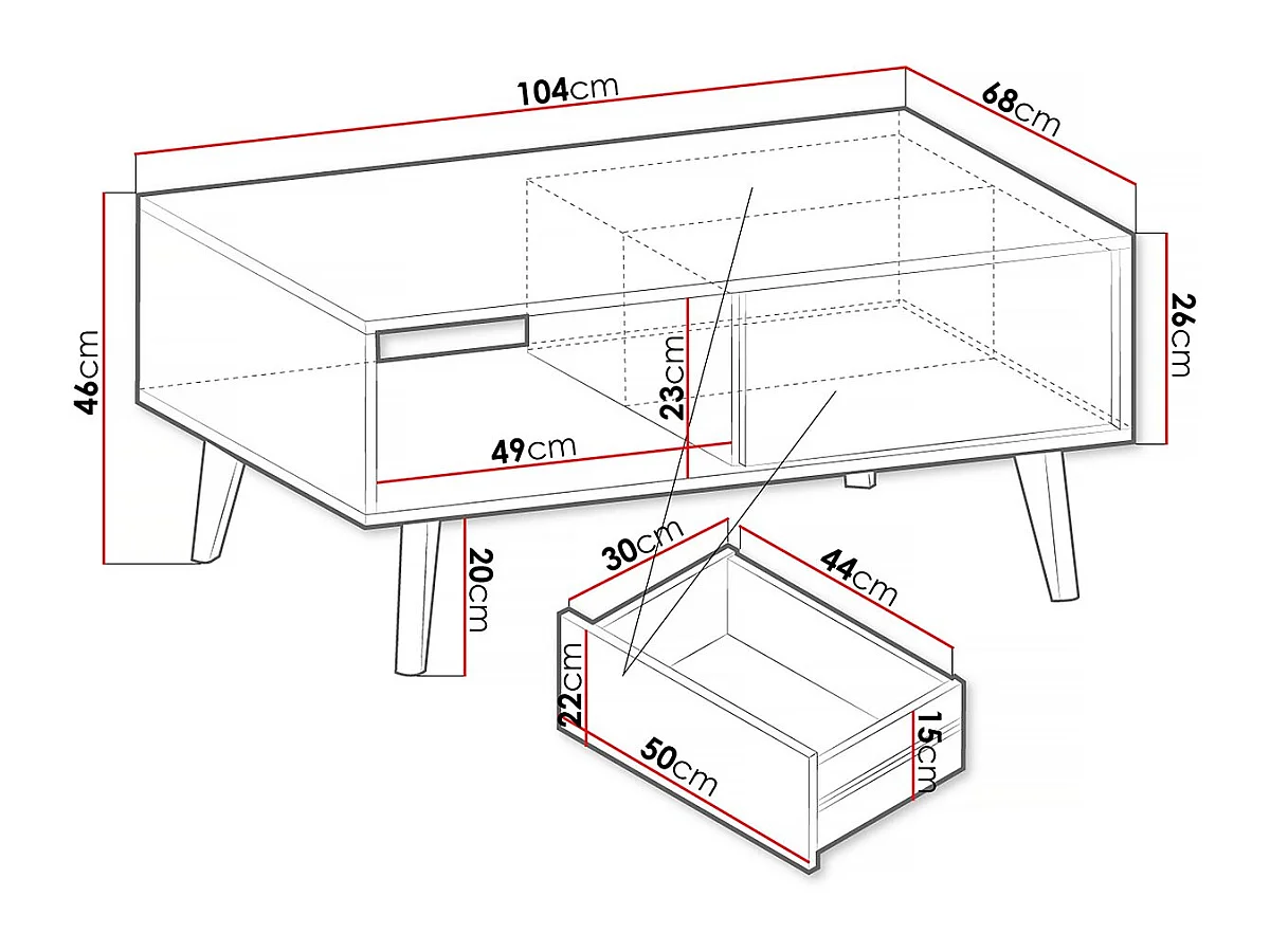 Table basse rectangulaire en bois "Silas" -  Noir/Chêne artisanal