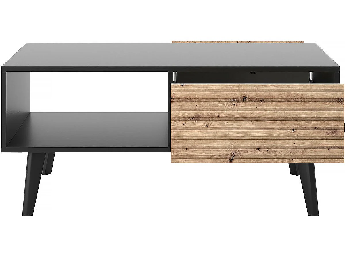 Salontafel hout met lade rechthoekig "Silas"  -  Zwart/Eiken ambachtelijk