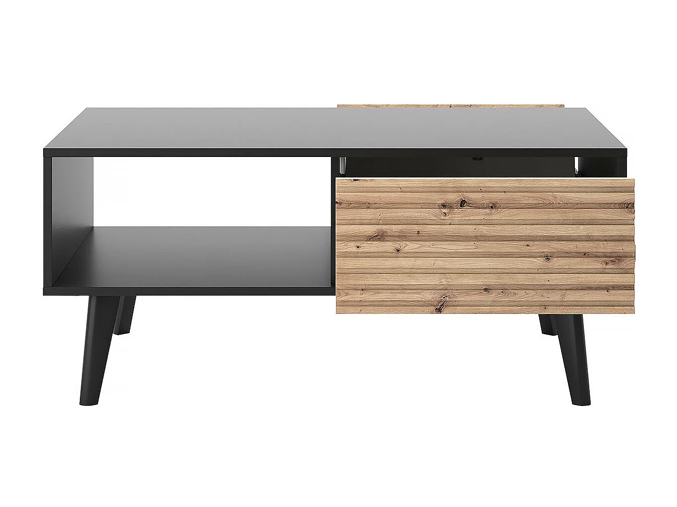 Table basse rectangulaire en bois "Silas" -  Noir/Chêne artisanal