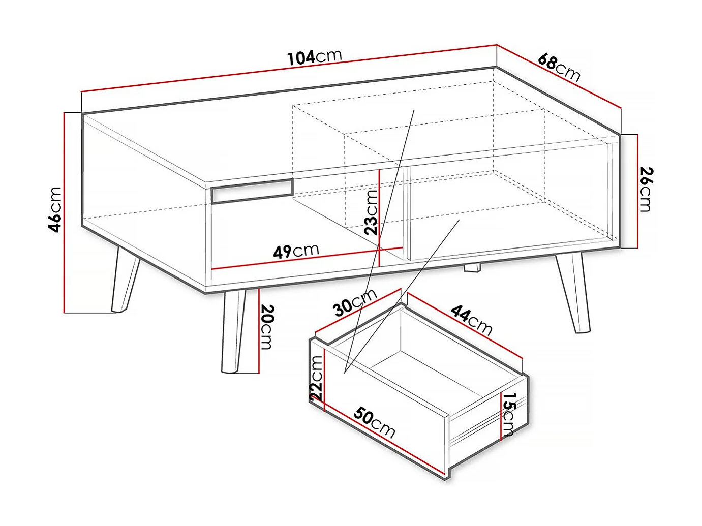 Table basse rectangulaire en bois "Silas" -  Noir/Chêne artisanal