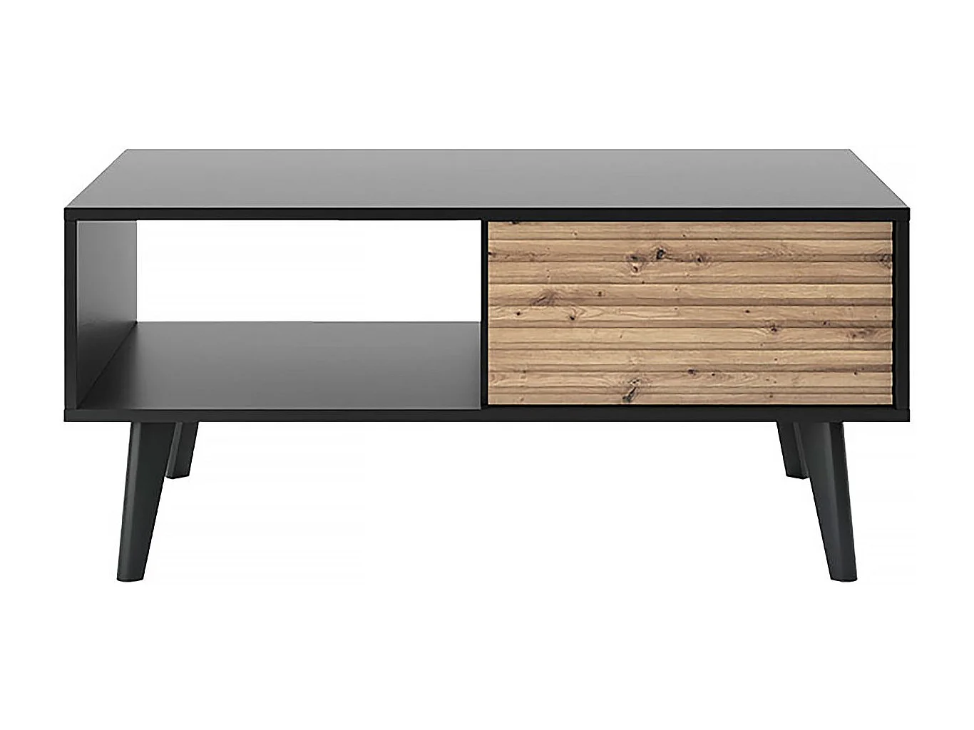 Table basse rectangulaire en bois "Silas" -  Noir/Chêne artisanal