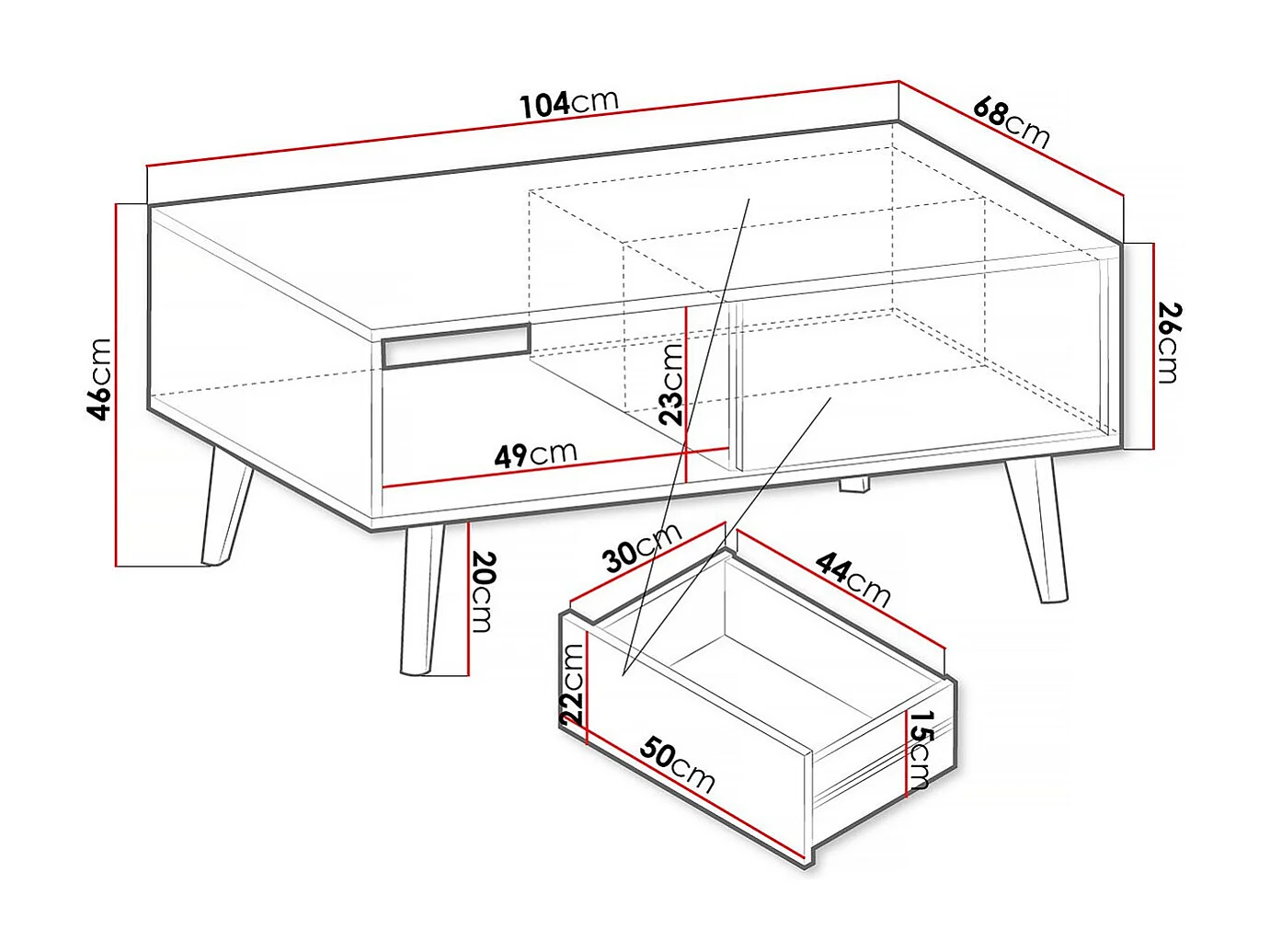 Table basse rectangulaire en bois "Silas" -  Noir/Chêne artisanal