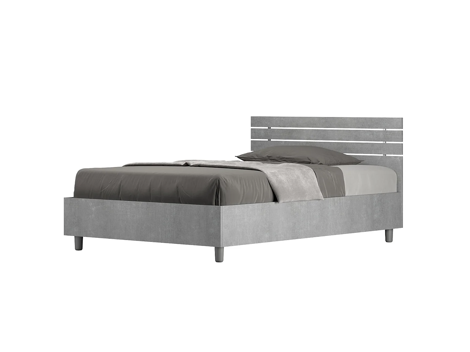 Lit 1 place et demi avec sommier 120x190 tête de lit droite avec des lames gris béton Ankel